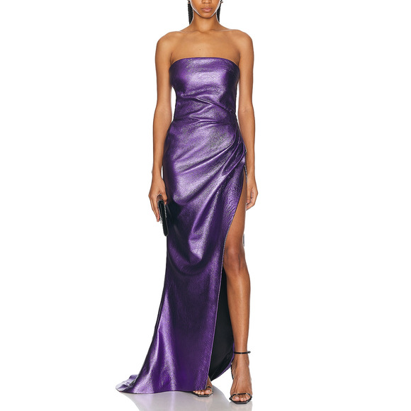 Laquan Smith Strapless Purple Silk Gown Thigh High Slit Gown Size S
